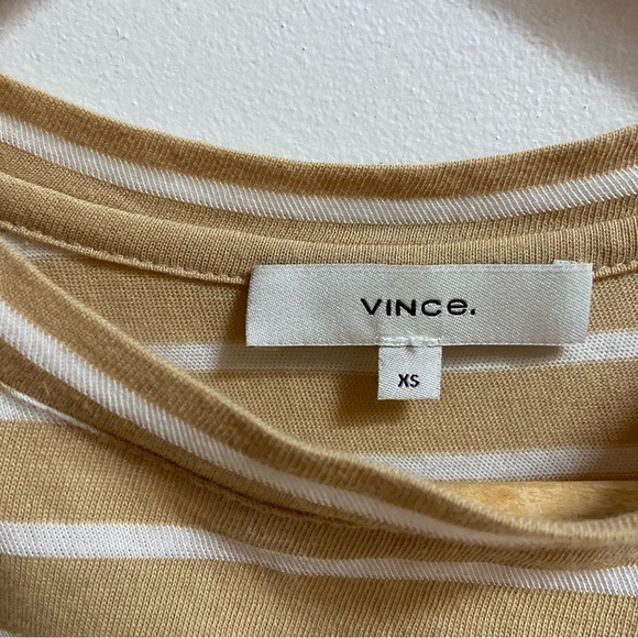 Vince | Striped Elbow Length Tee | Chamomile & White | XS - Picture 6 of 9